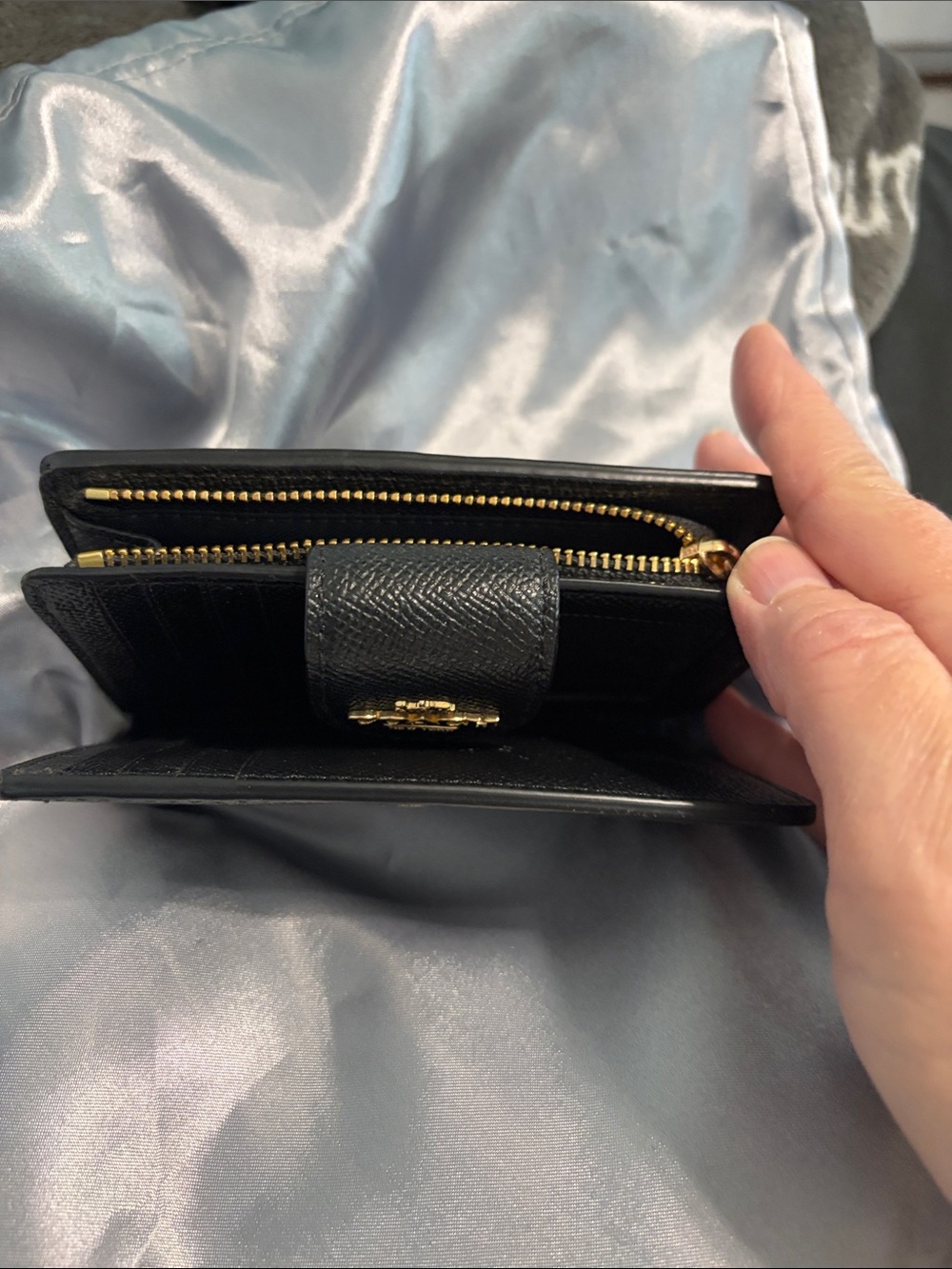 Coach Black Pebbled Leather Snap Wallet with Gold Logo Hardware - Picture 5 of 5